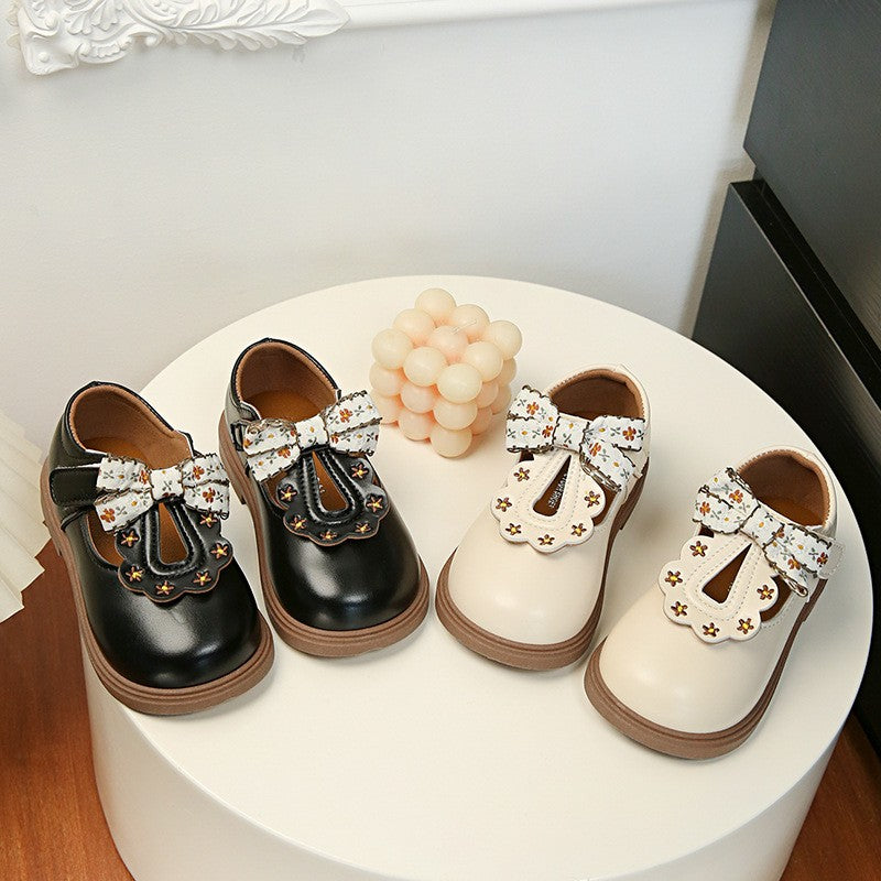 Girls Chinese Style Princess Shoes, 2026 Spring & Autumn, Toddler Pu Leather Shoes, Waterproof Breathable, Soft Sole, Fashion Kids Footwear For Little Girls