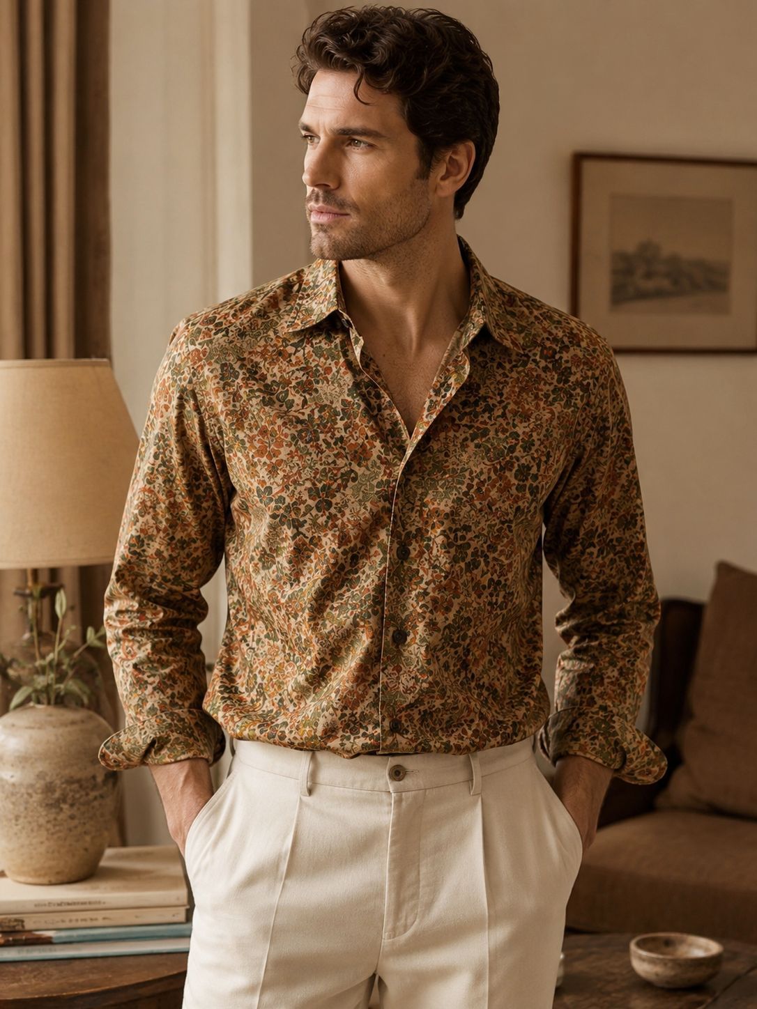 Mens All-over Print Long-sleeve Floral Shirt