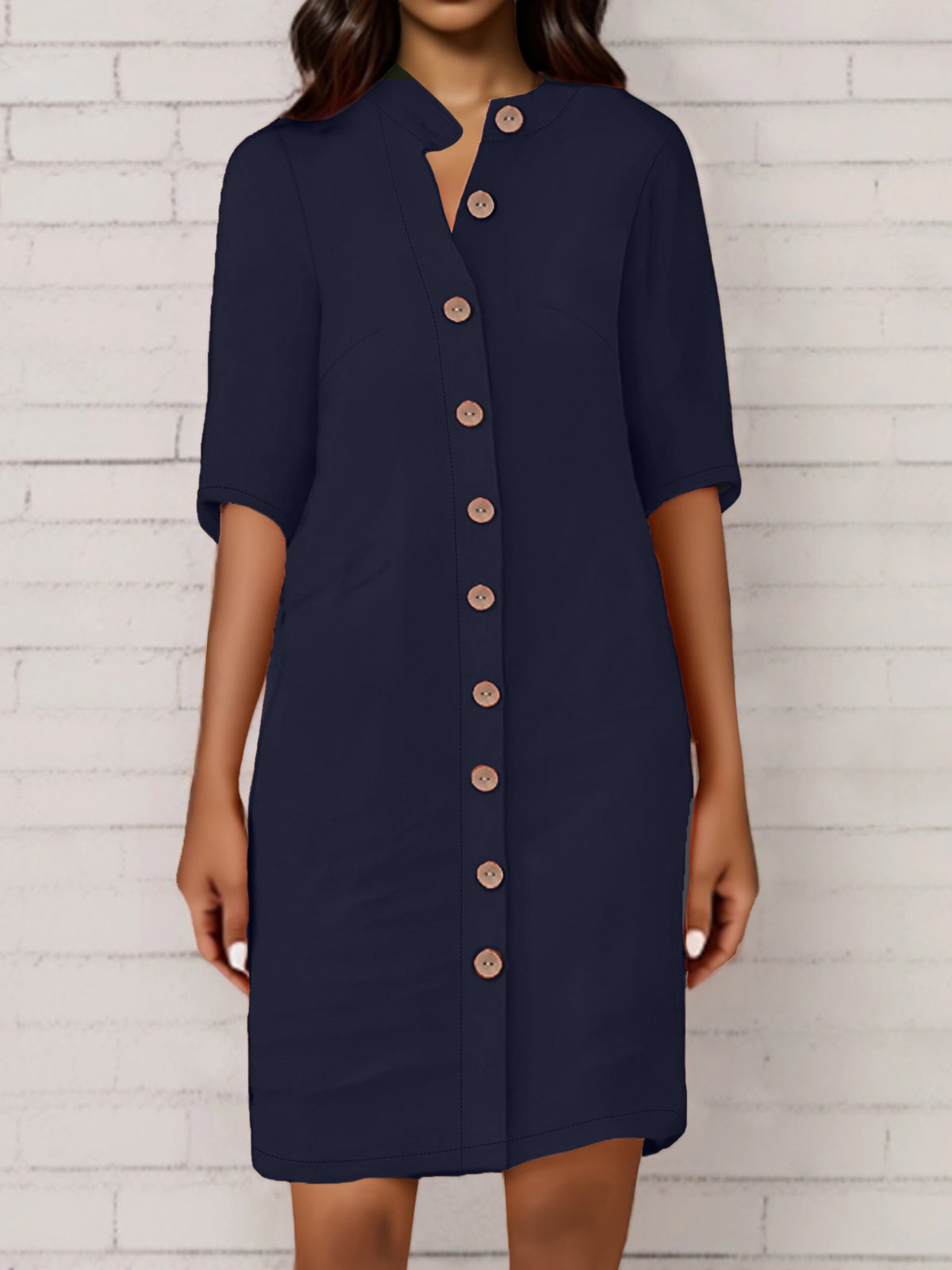 Half-sleeved Shirt Dress Summer V-neck Single-breasted Button Dresses Women's Clothing