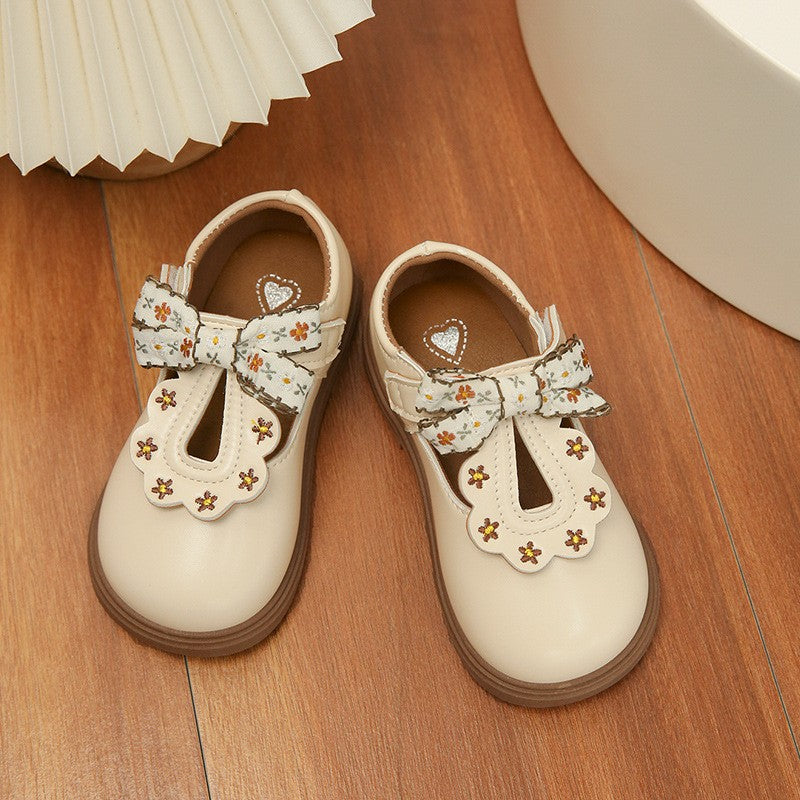 Girls Chinese Style Princess Shoes, 2026 Spring & Autumn, Toddler Pu Leather Shoes, Waterproof Breathable, Soft Sole, Fashion Kids Footwear For Little Girls