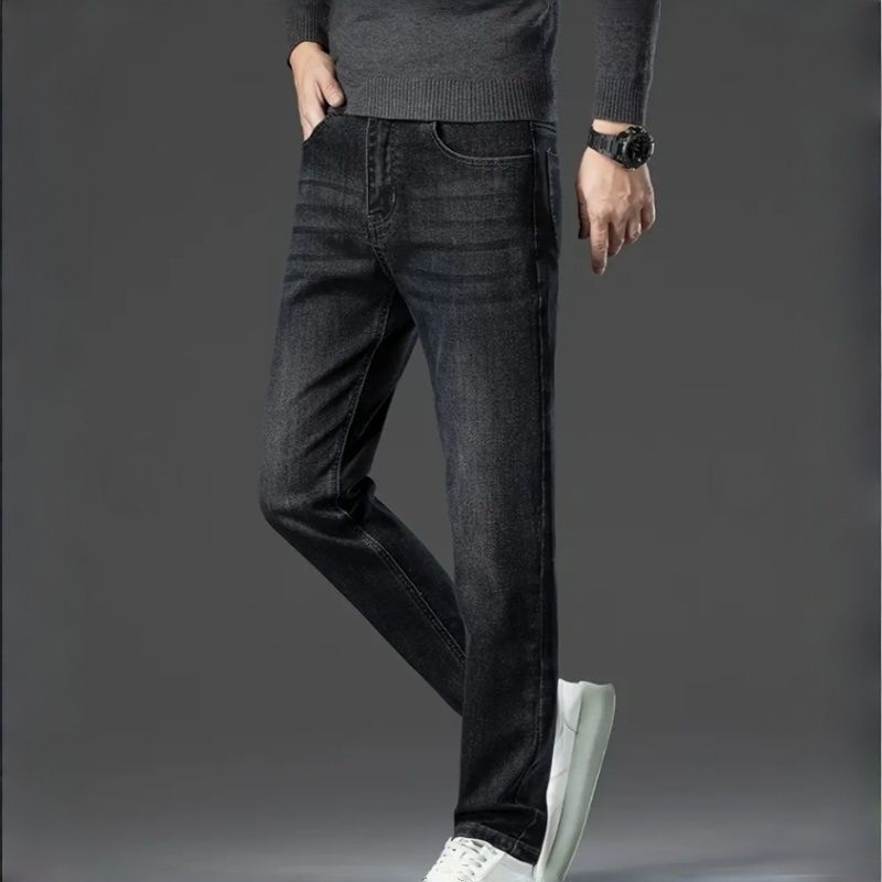 Men's Fleece Lined Jeans Black Grey Straight Leg Warm Denim Pants US Local Stock Winter Casual