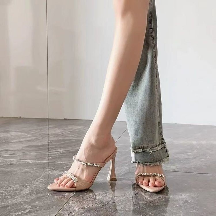 One Word Water Diamond Slippers For Women, Wearing Horseshoe Heels And High Heels For Outdoor Wear