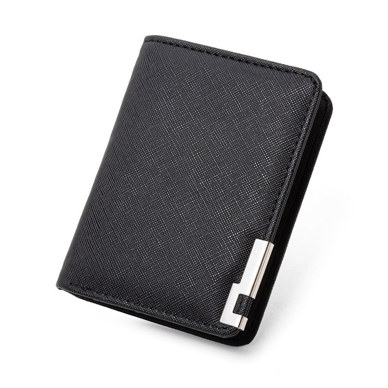 Mens Ultra-thin Short Wallet With Metal Trim