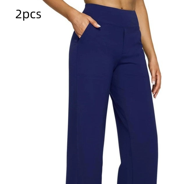 Pocket Knitted Straight High Waist Trousers
