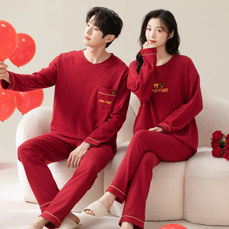 AutumnWinter Pajama Set For Couples Long-Sleeve Red Casual Loungewear