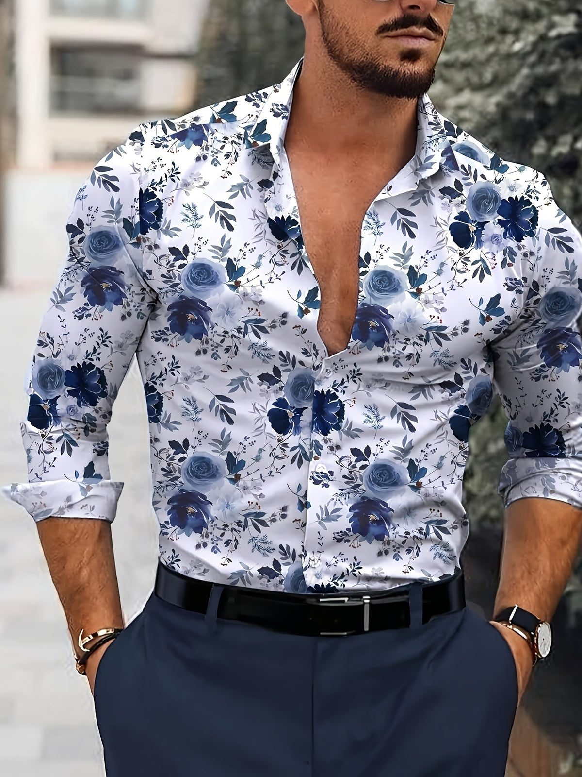 Mens All-over Print Long-sleeve Floral Shirt