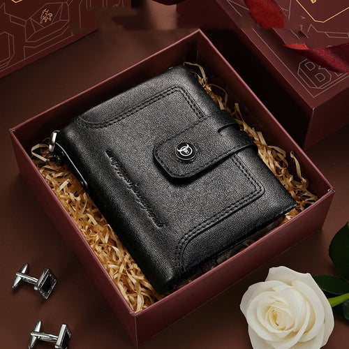 Zipper-top Buckle Genuine Leather Mens Wallet