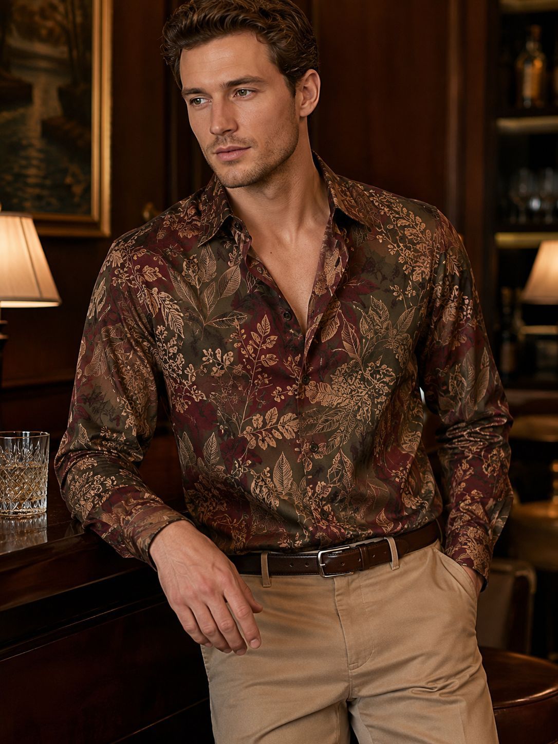 Mens All-over Print Long-sleeve Floral Shirt