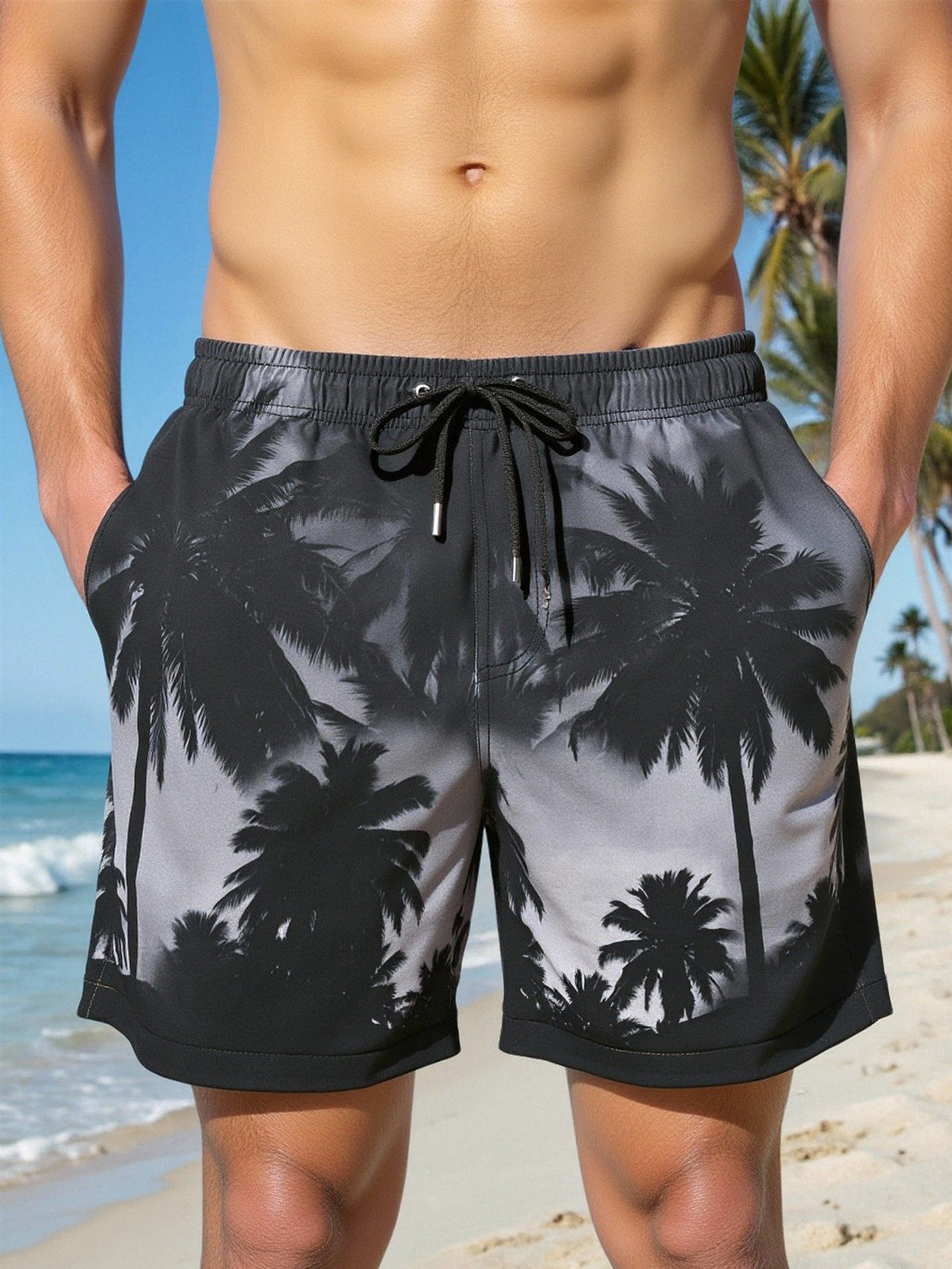 Mens Summer Quick-Dry Double-Layer Beach Swim Trunks