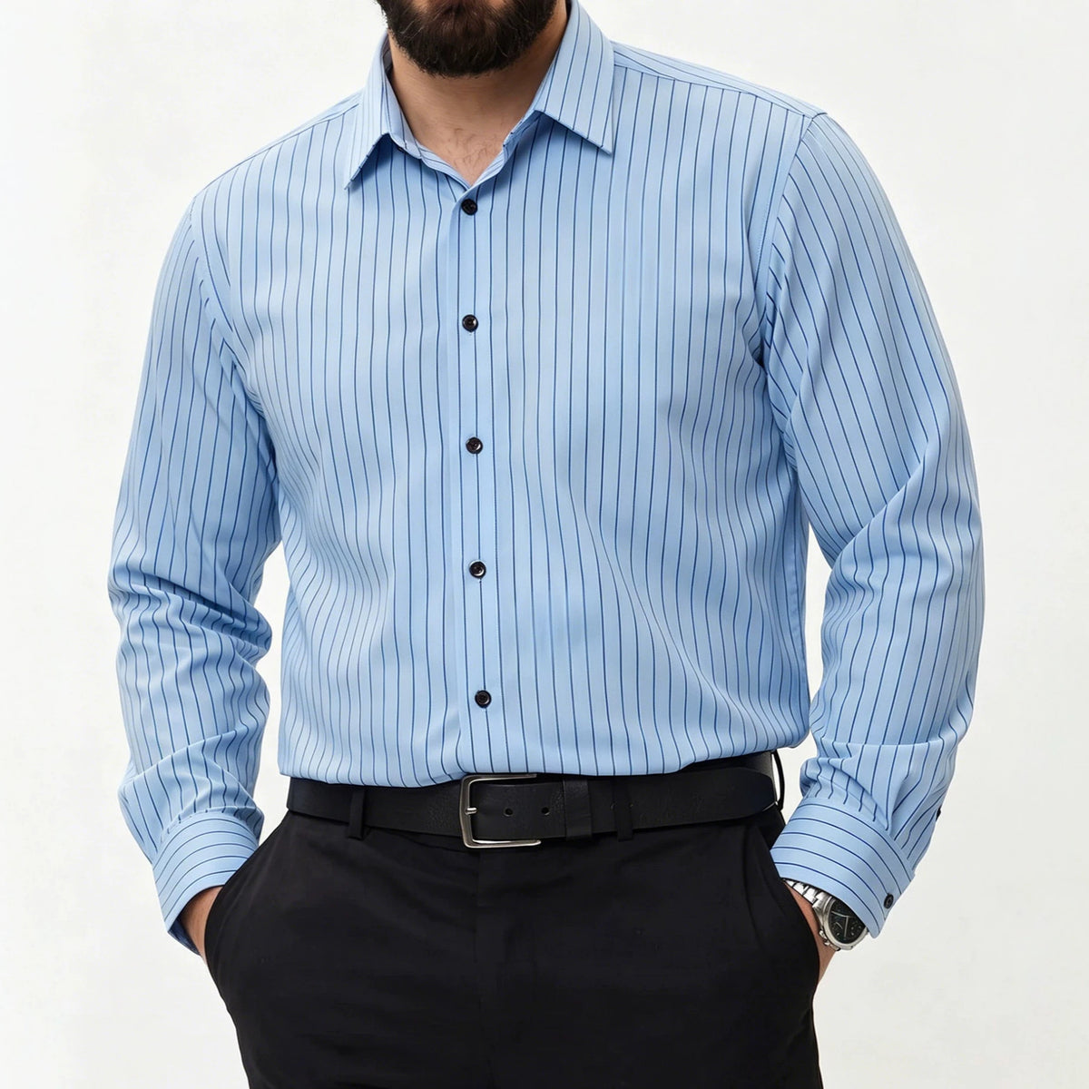 High-elasticity Striped Mens Long-sleeve Shirt