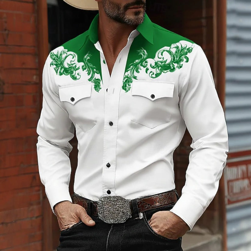 Men's Long-Sleeved 3D Digital Print Shirt
