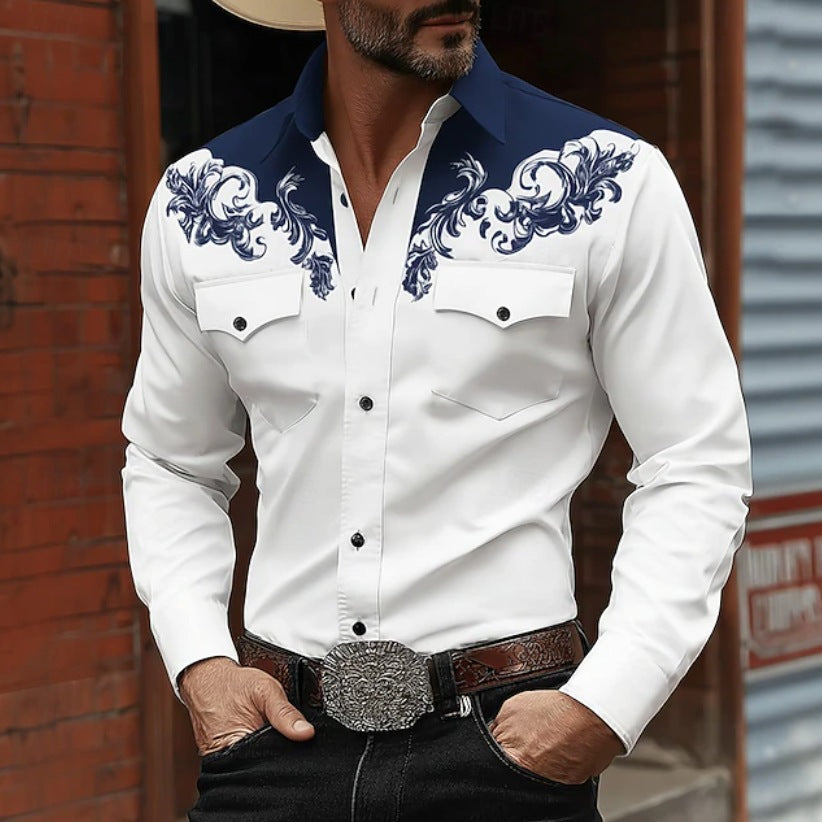 Men's Long-Sleeved 3D Digital Print Shirt