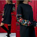 Women Autumn Winter Casual Long Sleeve Floral Embroidery Dress