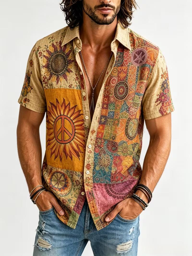 Retro Men's Color-block Short-sleeve Shirt