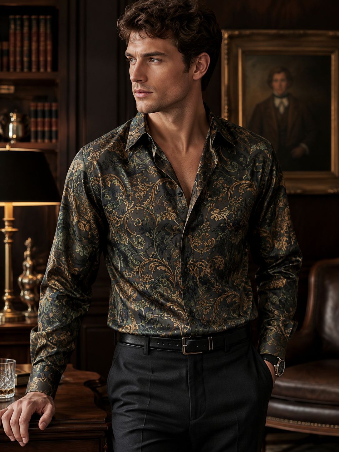 Mens All-over Print Long-sleeve Floral Shirt