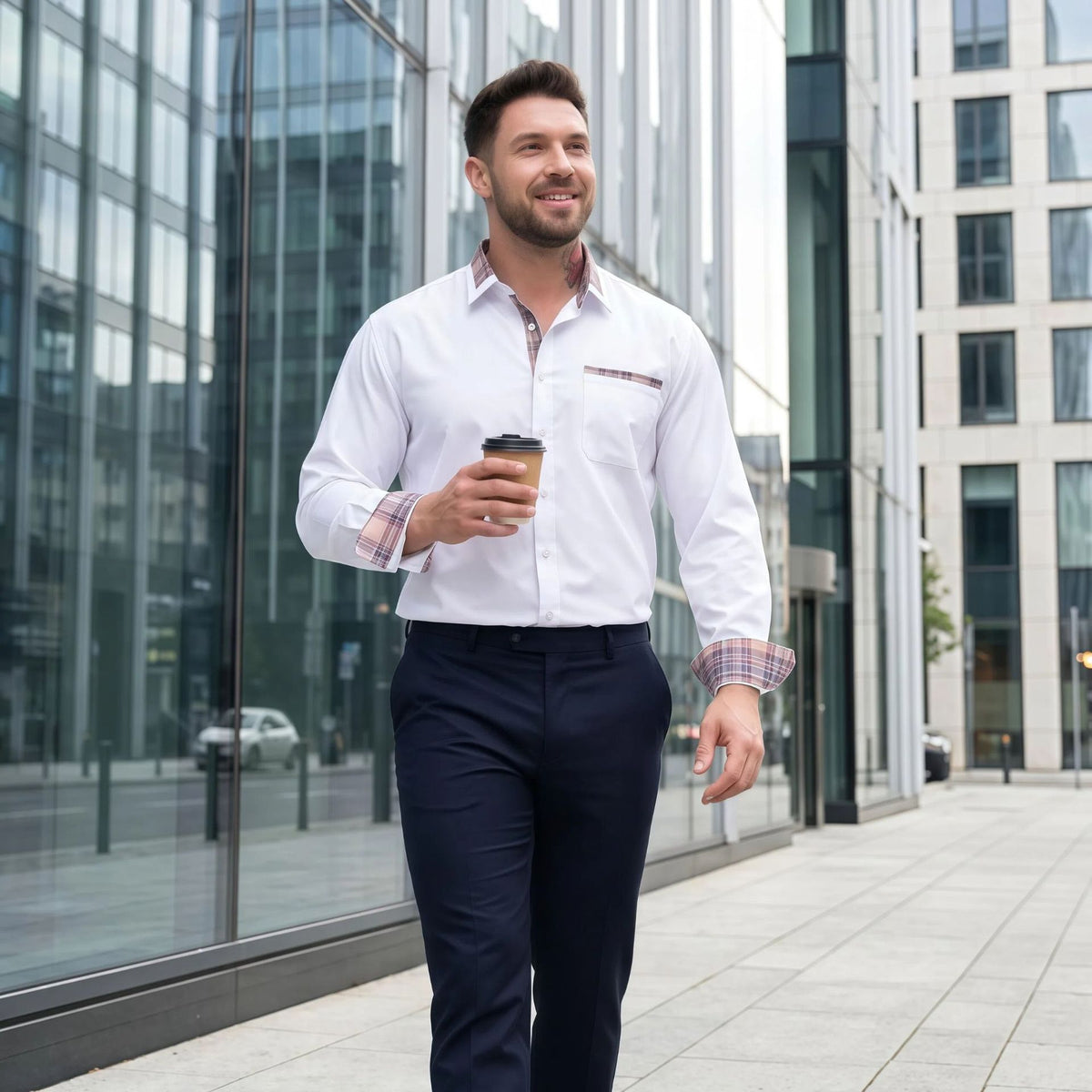 Jiana Cross-Border Specializes In Color-Blocked Floral Collar Men's Shirts, Stretchy, Wrinkle-Free, Business Fashion, Amazon Men's Long-Sleeve Shirts