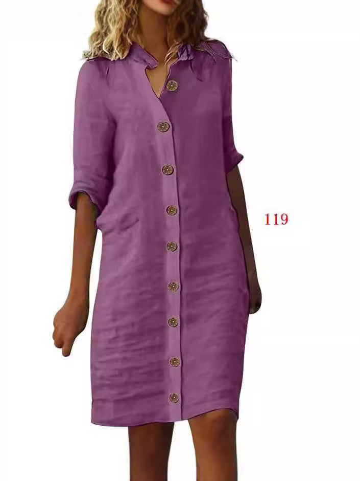 Half-sleeved Shirt Dress Summer V-neck Single-breasted Button Dresses Women's Clothing