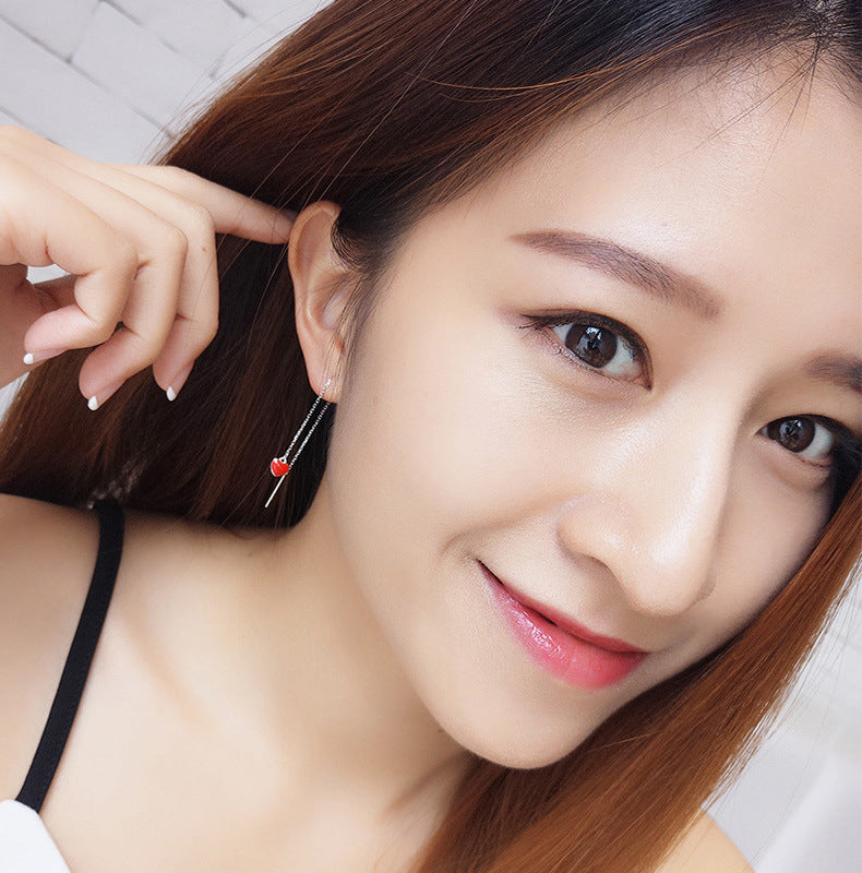 Japan Yiwu jewelry imitation silver necklets simple girl heart heart short red love clavicle chain wholesale