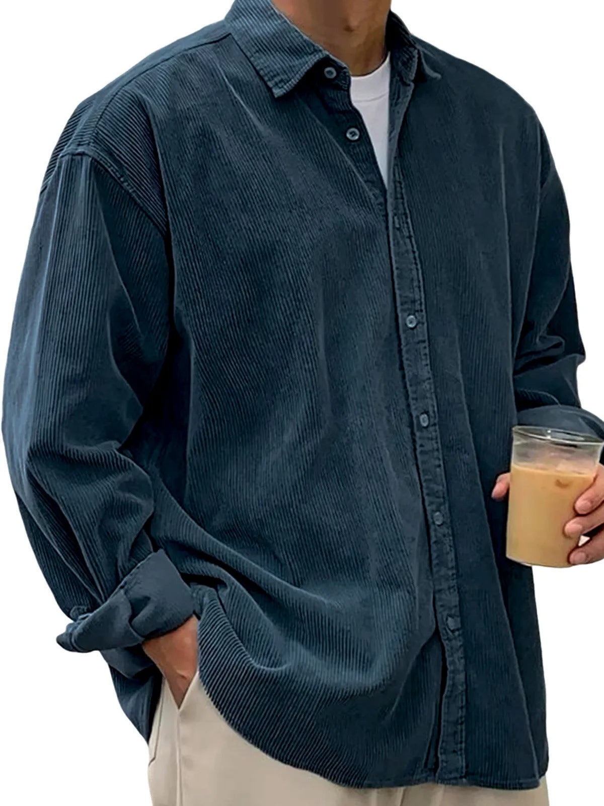 Cross-Border Corduroy Shirt For Men, Long-Sleeved Trendy Brand Casual Loose Men's Autumn And Winter Thick Shirt For Men