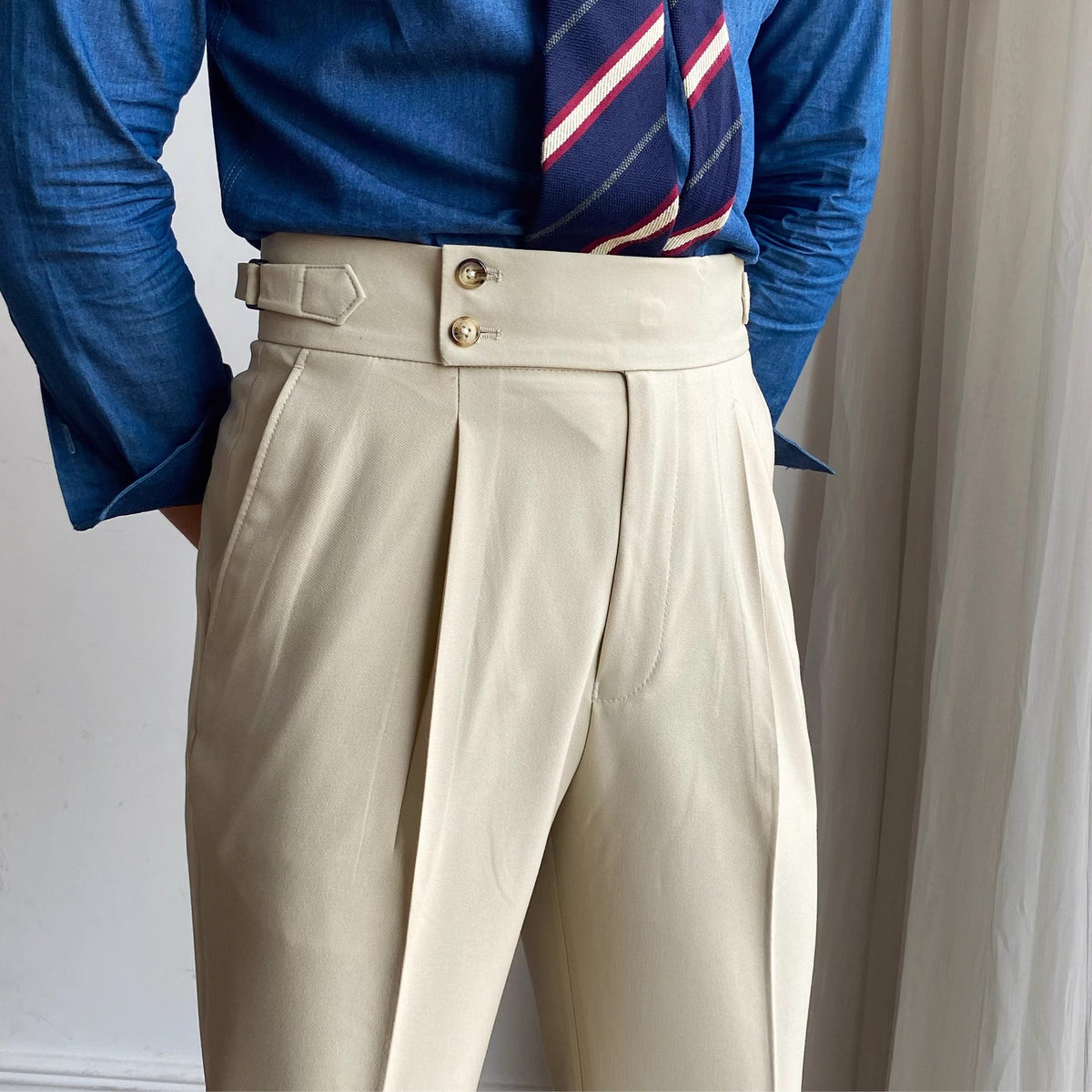 Italian-style Paris-button High-waisted Straight-leg Trousers