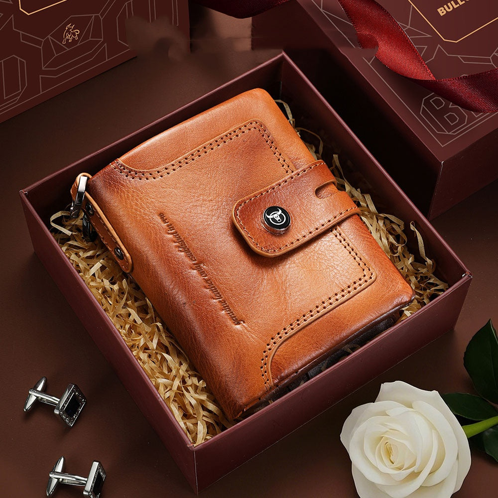Zipper-top Buckle Genuine Leather Mens Wallet