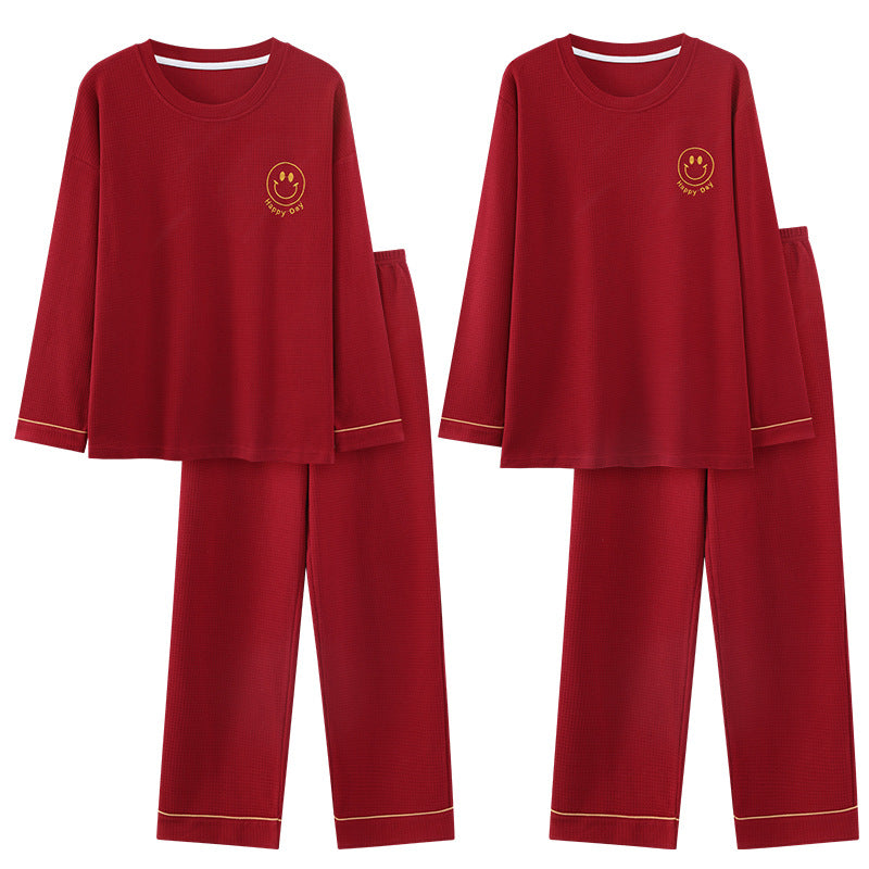 AutumnWinter Pajama Set For Couples Long-Sleeve Red Casual Loungewear