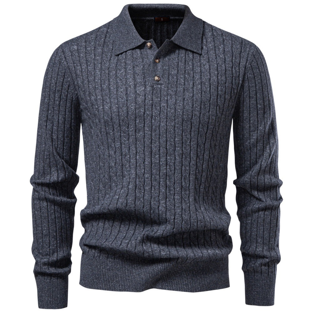 Winter Cross-Border European And American Woolen Long-Sleeve POLO Soft And Warm Sweater Business Casual Men's Turn-Down Collar Sweater