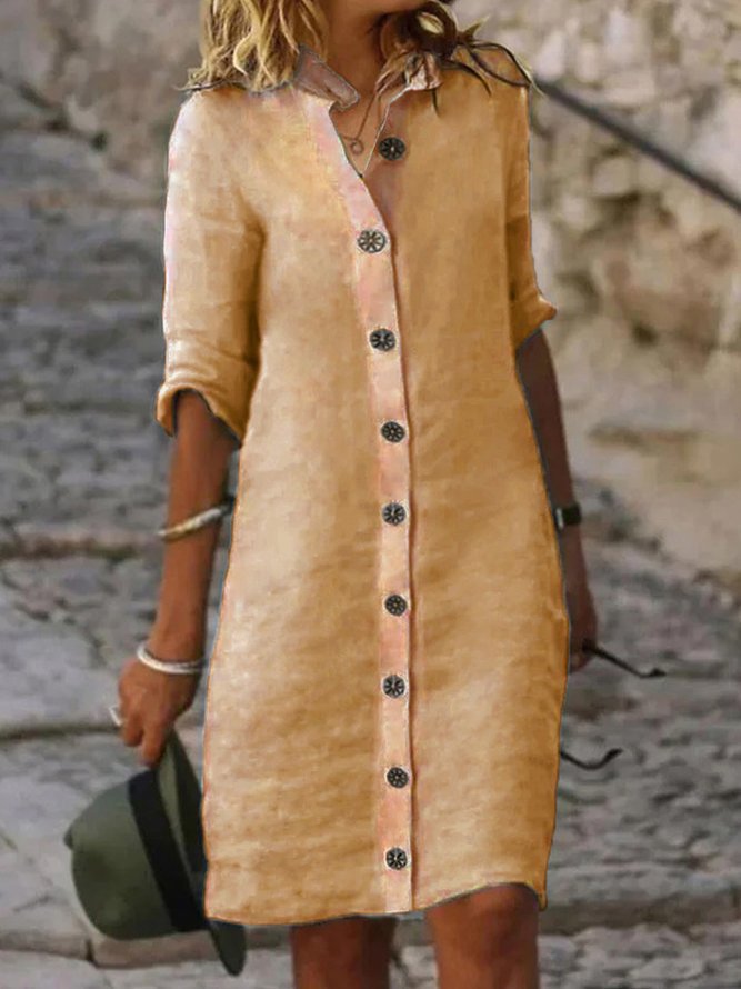 Half-sleeved Shirt Dress Summer V-neck Single-breasted Button Dresses Women's Clothing