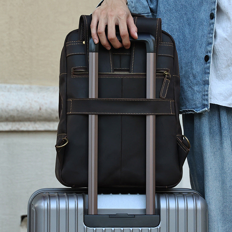 New Outdoor Travel Backpack Men's Backpack Genuine Leather Men's Bag Business Leisure Crazy Horse Leather Backpack