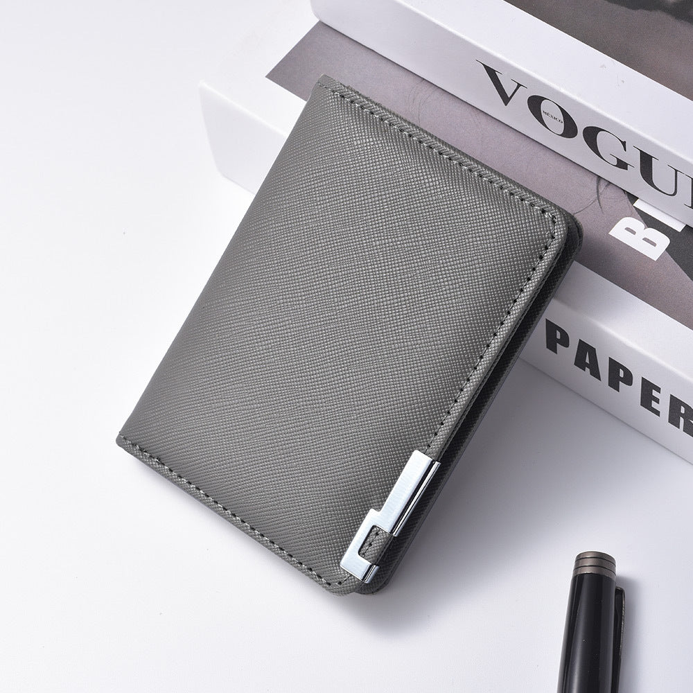 Mens Ultra-thin Short Wallet With Metal Trim