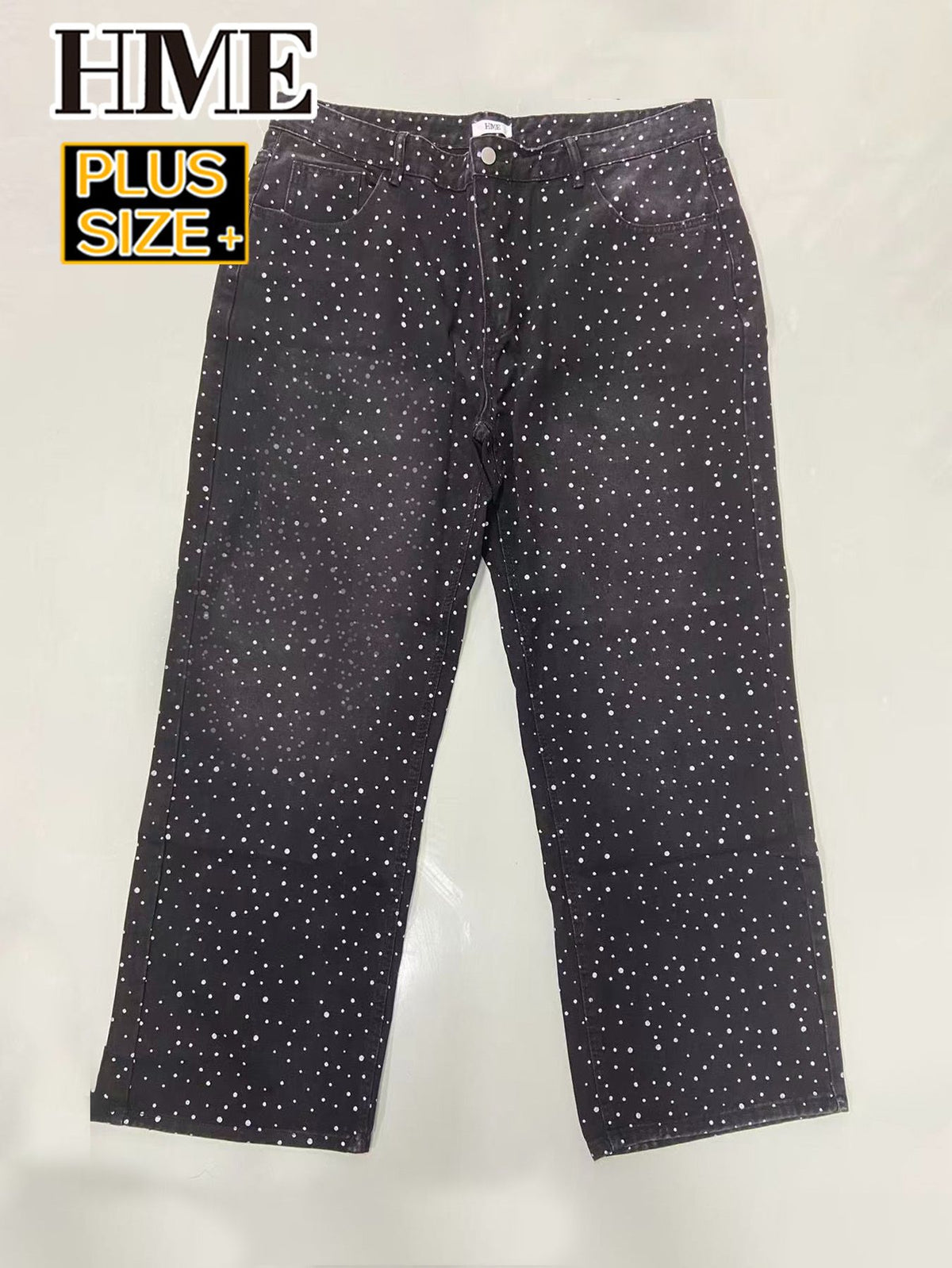 Rhinestone Black Jeans Men Loose Fit Denim Pants Fashion Streetwear Plus Size Big Tall Jeans Ready Stock
