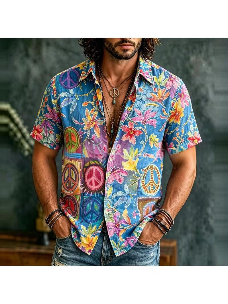 Retro Men's Color-block Short-sleeve Shirt
