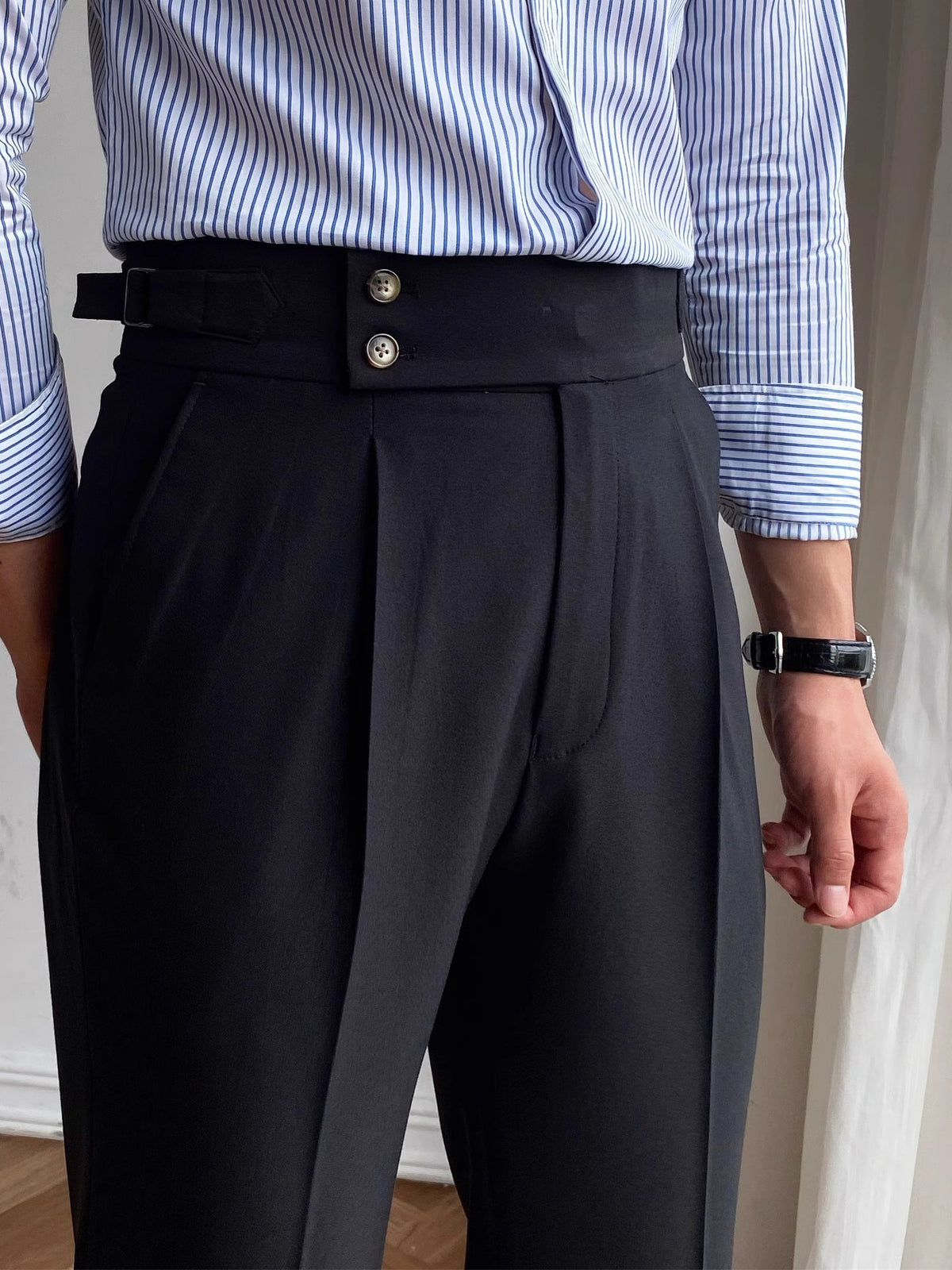 Italian-style Paris-button High-waisted Straight-leg Trousers