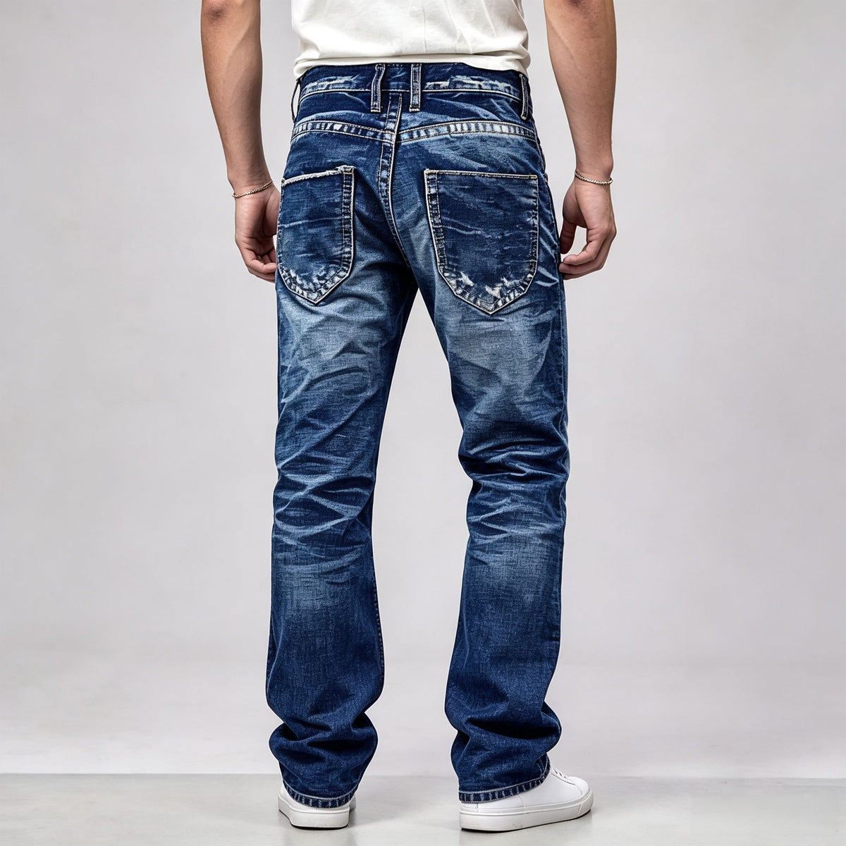 Men's Fleece Lined Flare Jeans Vintage Blue Washed Winter Warm Denim Pants Ships From US