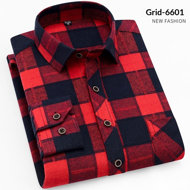 Mens Long-sleeve Plaid Casual Wear For Young And Middle-aged Adults Autumnwinter