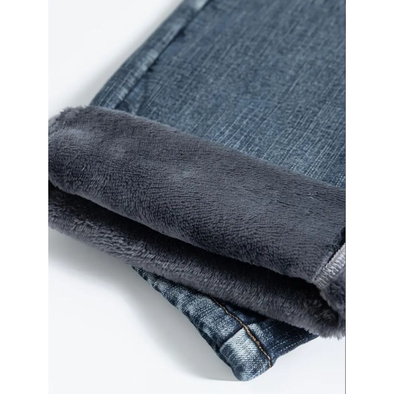 Winter Jeans Men Fleece Lined Blue Grey Relaxed Straight Denim Pants USA Warehouse Stock