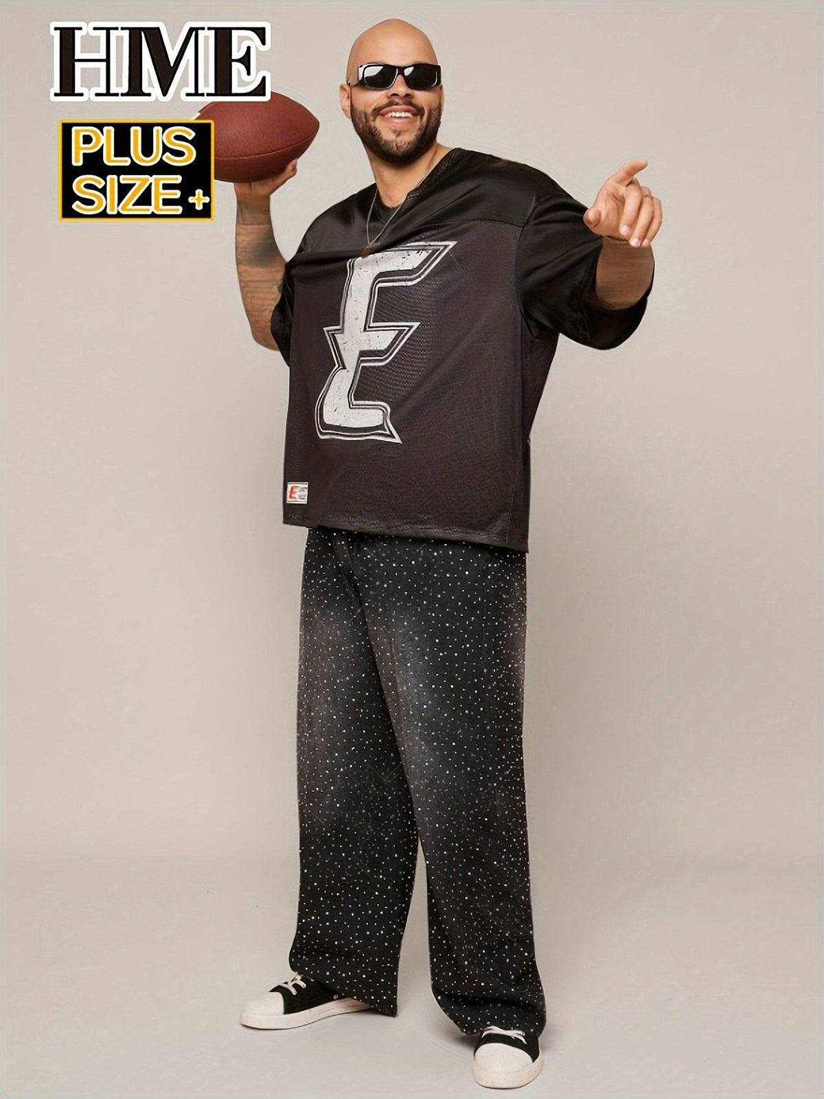 Rhinestone Black Jeans Men Loose Fit Denim Pants Fashion Streetwear Plus Size Big Tall Jeans Ready Stock