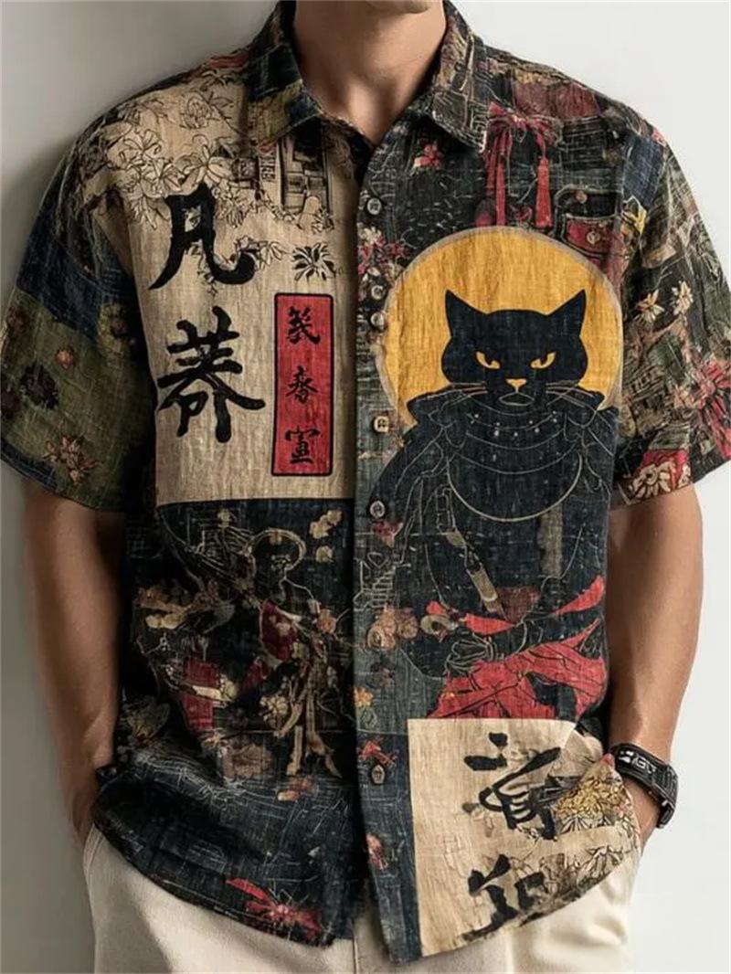 New Chinese-style Three-dimensional Relief Dragon Patchwork Short-sleeve Shirt