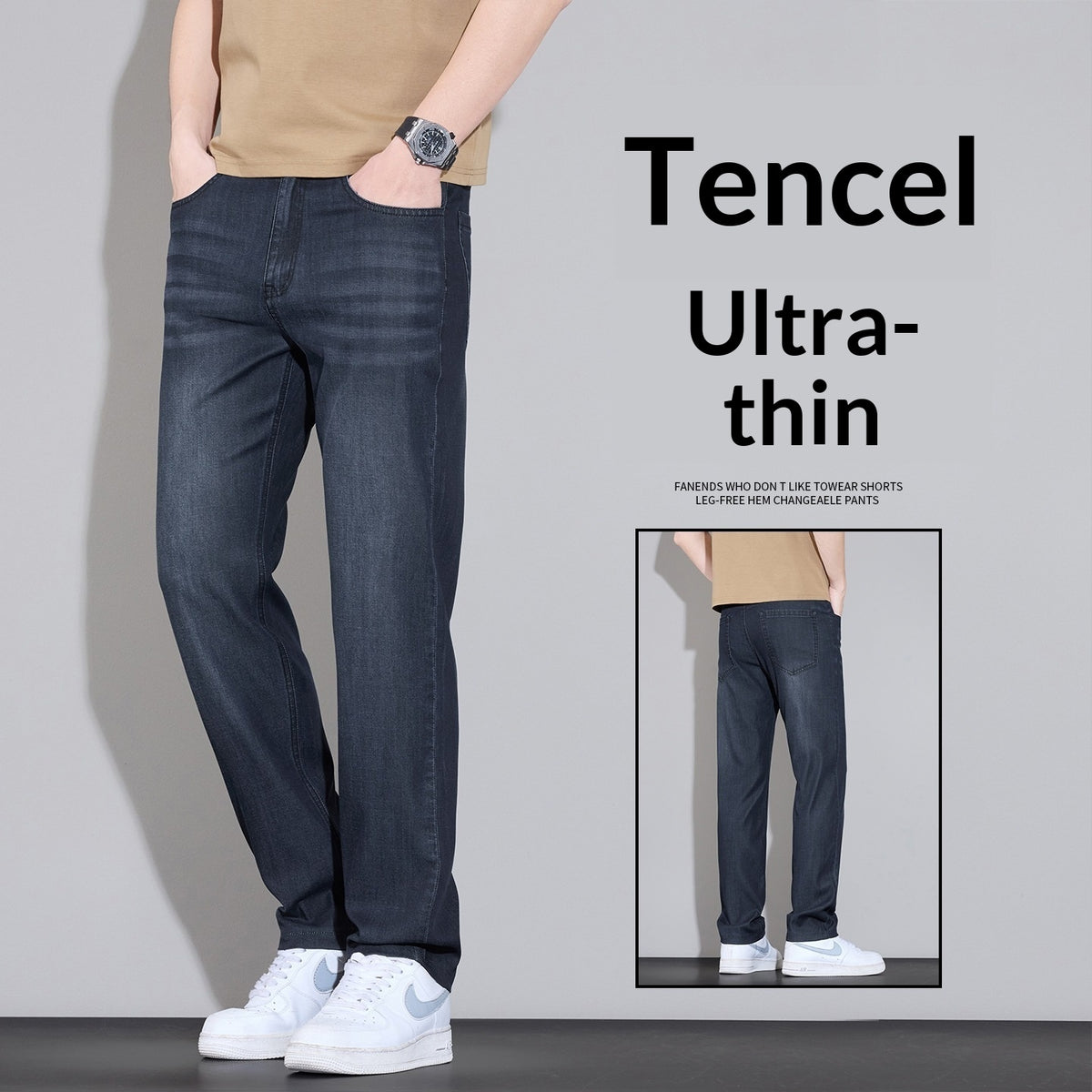 Mens Straight-Leg Loose-Fit Stretch Wrinkle-Resistant Trousers