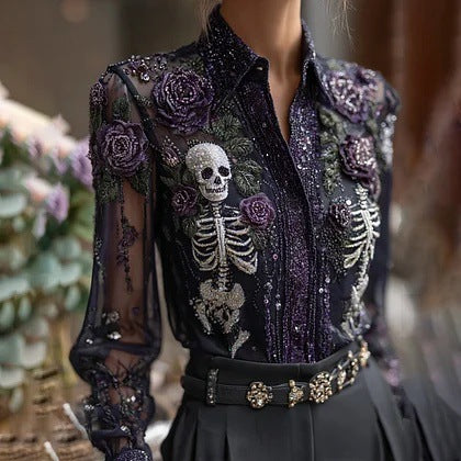 Womens Plus-Size Casual Floral Shirt