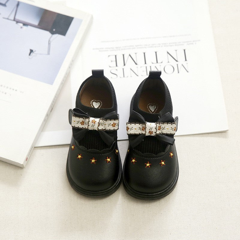 Girls Chinese Style Princess Shoes, 2026 Spring & Autumn, Toddler Pu Leather Shoes, Waterproof Breathable, Soft Sole, Fashion Kids Footwear For Little Girls