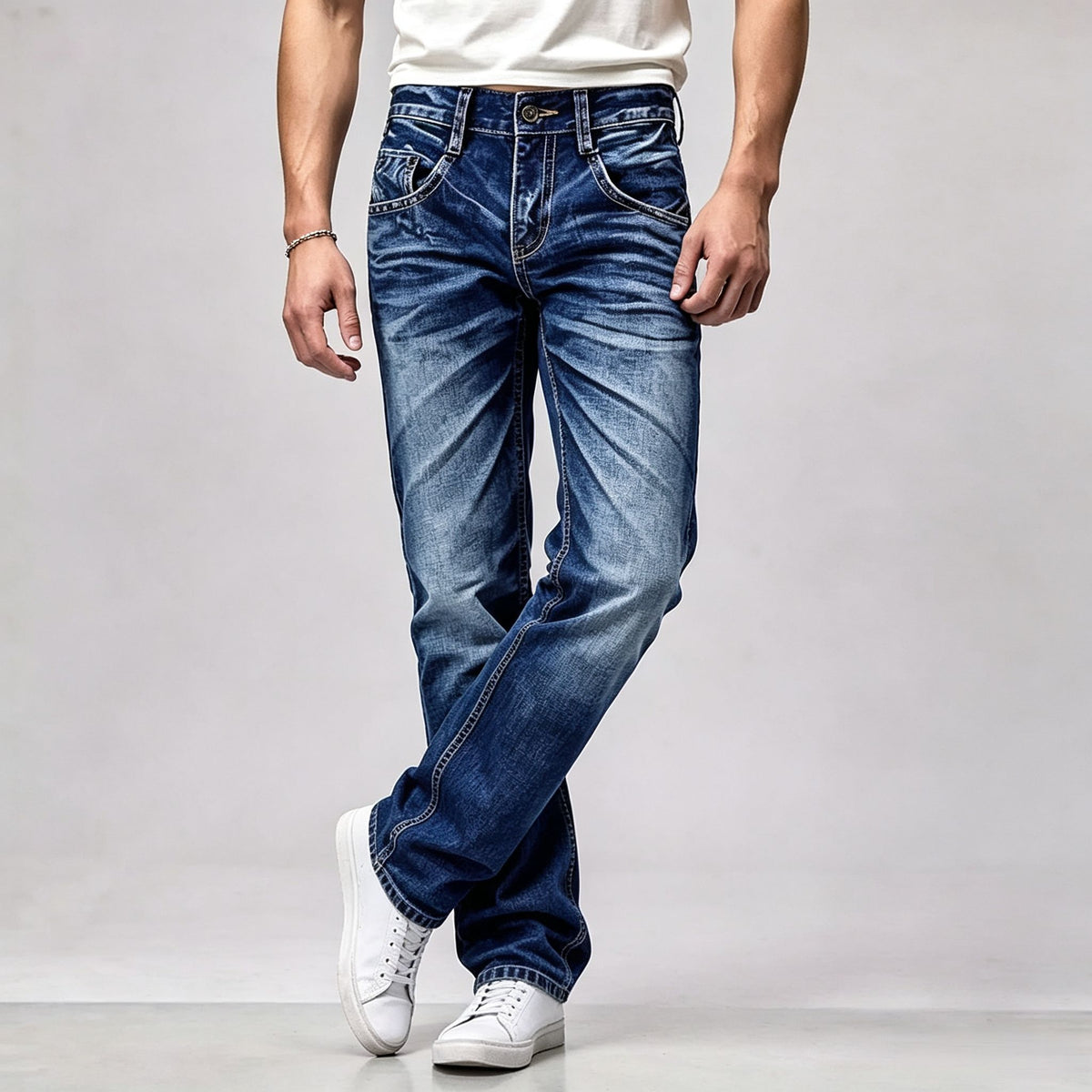 Men's Fleece Lined Flare Jeans Vintage Blue Washed Winter Warm Denim Pants Ships From US