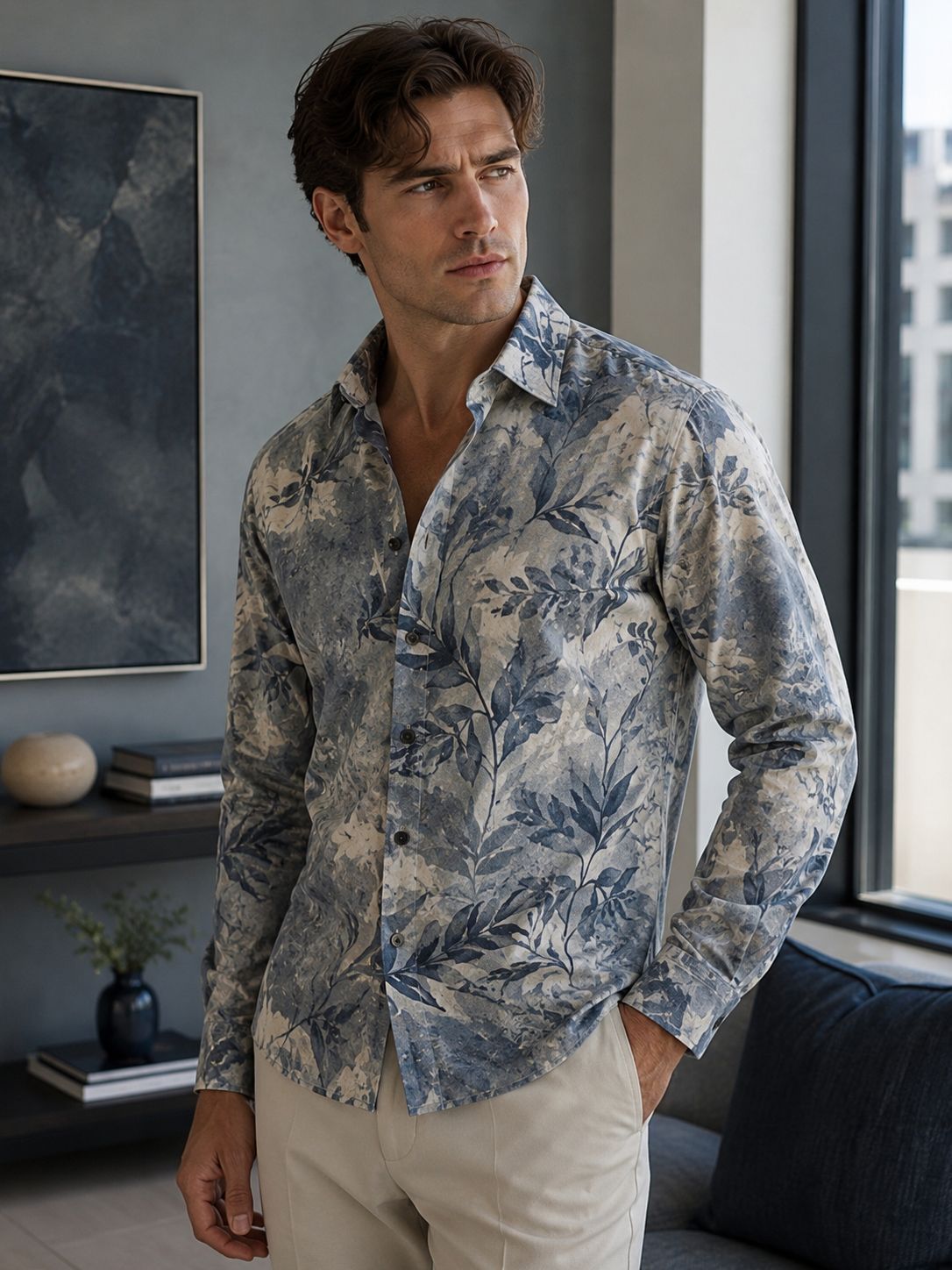 Mens All-over Print Long-sleeve Floral Shirt