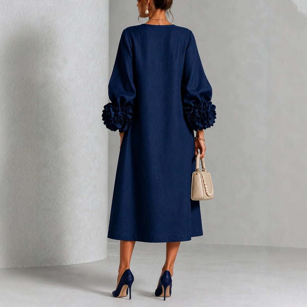 Three-dimensional Floral Dress With Puff Sleeves French-style A-line Party Wedding Dresses Women's Clothing