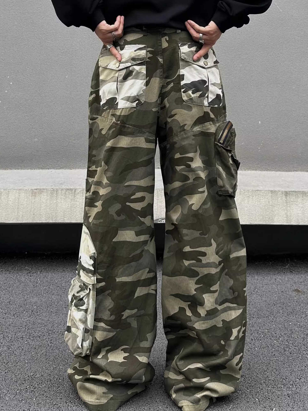 Stitched Camouflage Overalls Men's Retro Straight Casual Pants