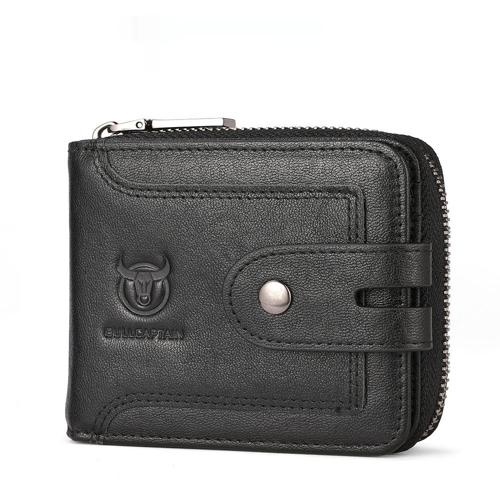 Genuine Leather Mens Multifunctional Short Zipper Wallet