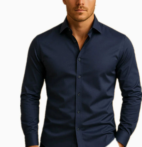 Men's Shirt Business Button Down Shirt Summer Solid Color Long Sleeve Lapel Vacation Shirt Fashion Temperament Casual Tops