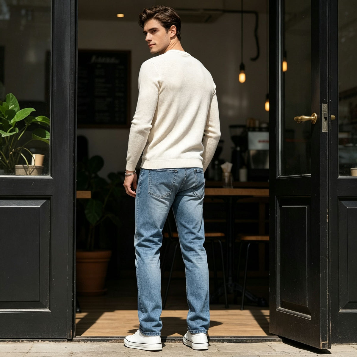 Snow Wash Fleece Lined Jeans Men Light Blue Straight Denim Pants Winter Warm US Local Inventory