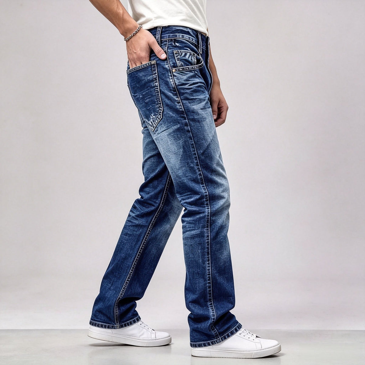 Men's Fleece Lined Flare Jeans Vintage Blue Washed Winter Warm Denim Pants Ships From US