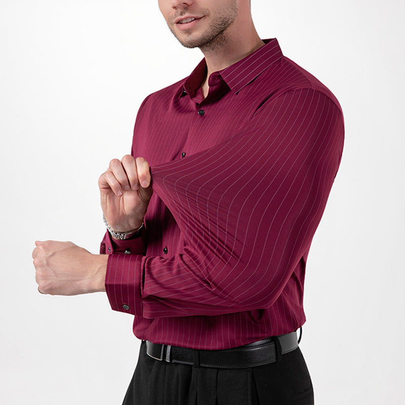 High-elasticity Striped Mens Long-sleeve Shirt